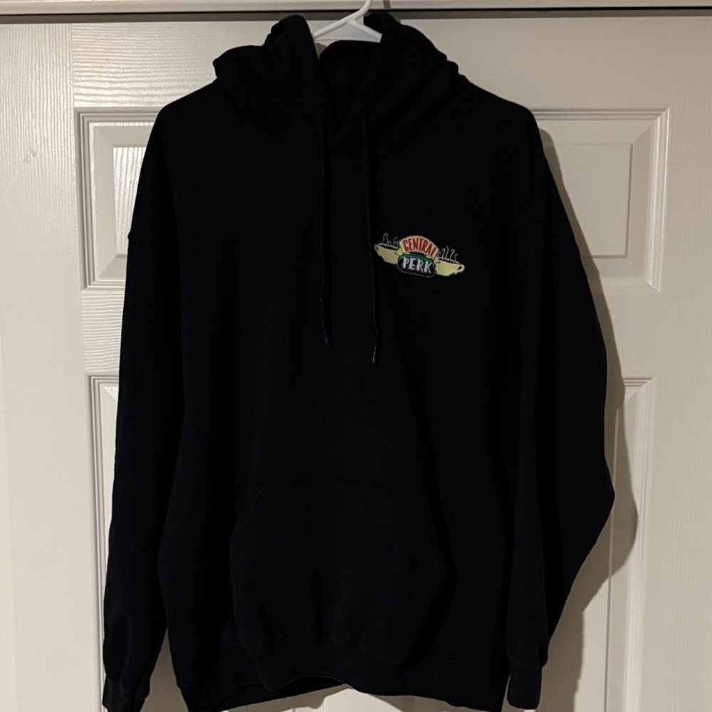 FRIENDS Black Hoodie with Iconic Central Perk Logos